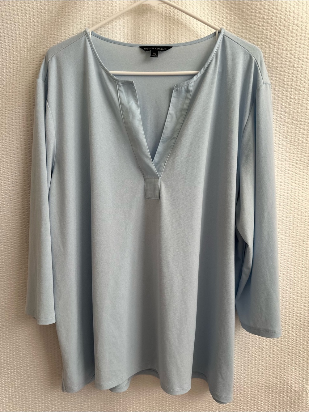 BANANA REPUBLIC Blue 3/4 Sleeve Tunic Blouse V Neck Stretch Work Top XXL